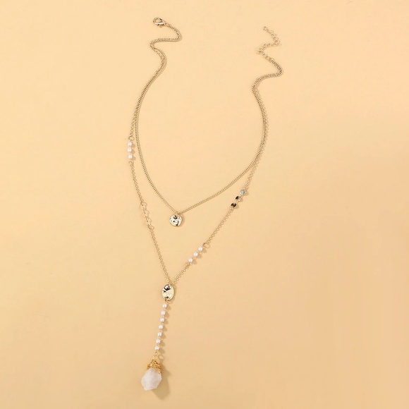 Elegant Layered White Agate Gold Wrapped Pendant With Accent Dainty Pearls - Picture 8 of 8